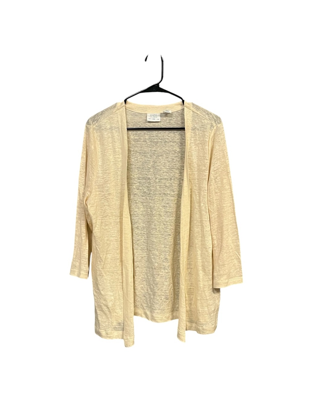 Sigrid Olsen 100% Linen Cardigan L Cream Boho Coastal Grandma Chic Minimalist